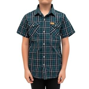 DIXXON FLANNEL CO Boys Short Sleeve Plaid Size M Green Black Pockets Casual Cool